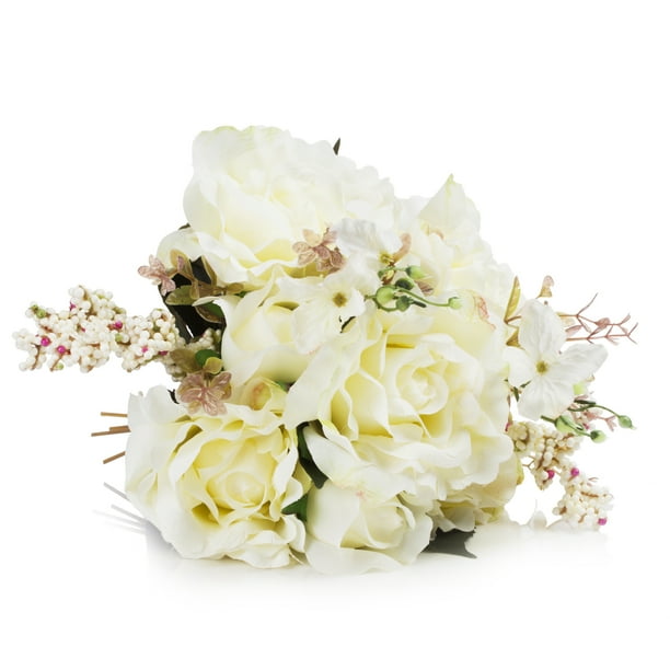 Enova Floral 20 Tall Mixed Artificial Silk Roses Faux Flowers Bush for Home Wedding Office Vase Decoration Beige Enova Floral 20 Tall Mixed Artificial Silk Roses Faux Flowers Bush for Home Wedding Office Vase Decoration Beige